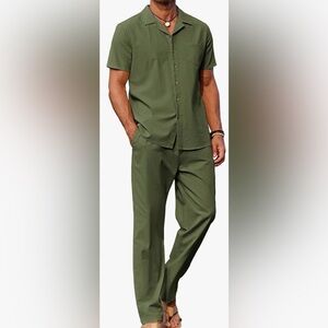 Men's Linen outfit. Button down shirt and casual drawstring pants